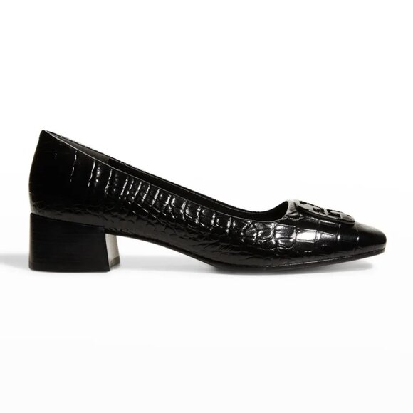 Tory Burch Georgia Embossed Croc Medallion Leather 25mm Pump 8.5 - Picture 1 of 8